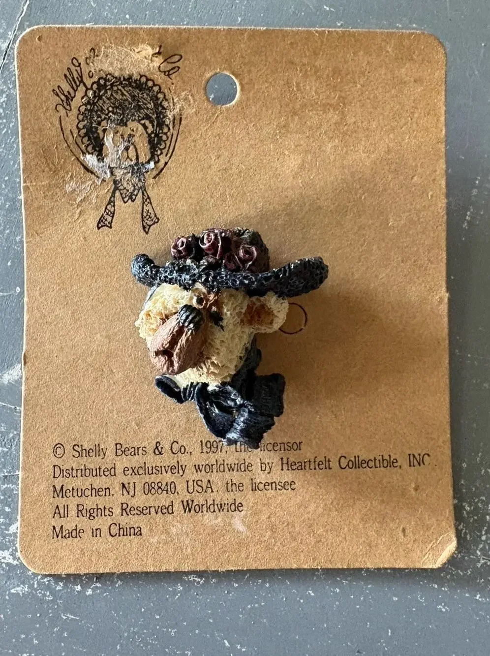 Vintage Shelly Bears Teddy Bear Brooch Pin 1997 Hat Roses NOS Light Bear Scarf